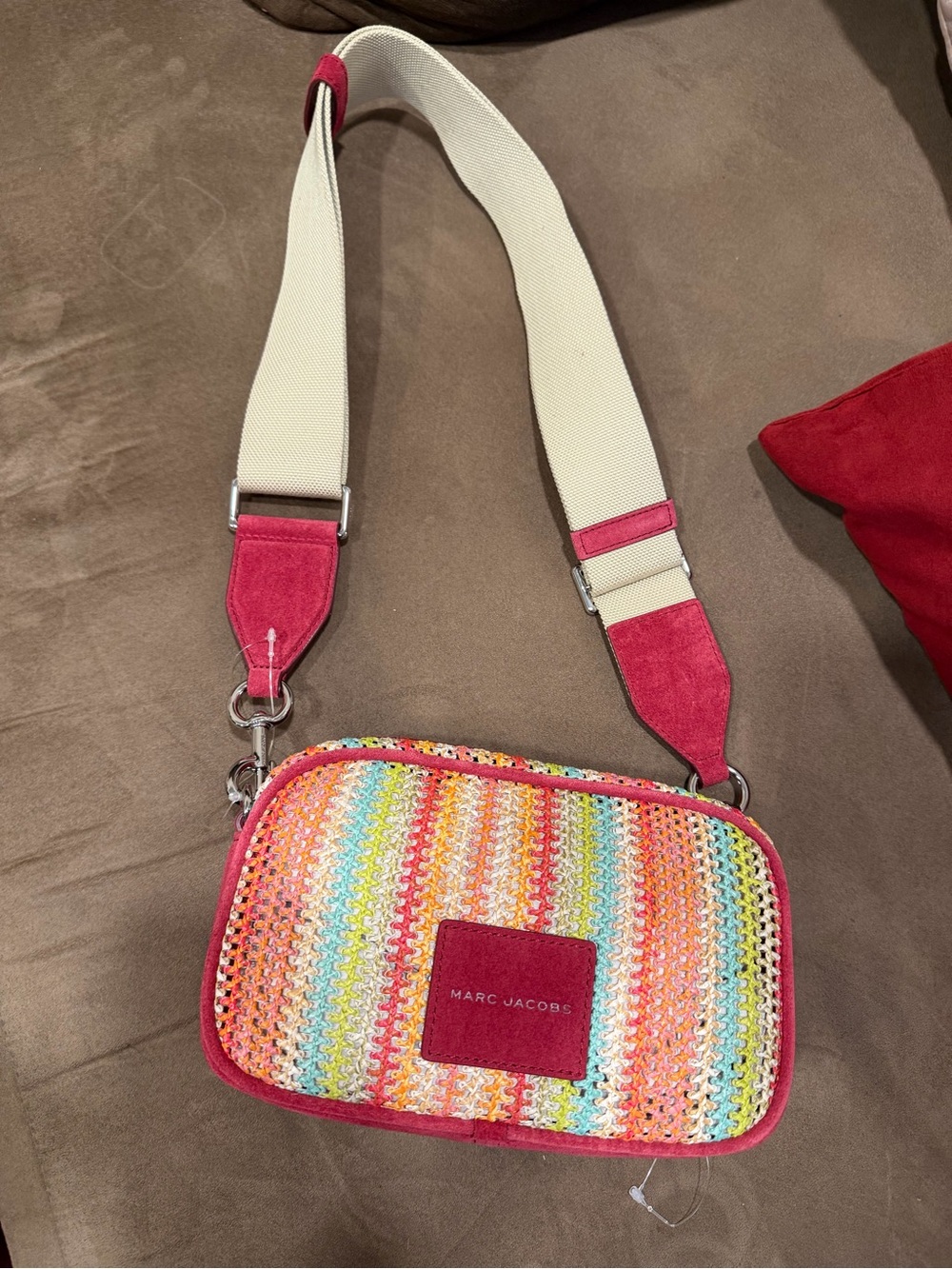Marc Jacobs Multicolor Crochet Crossbody with Pink Trim and Cream Strap